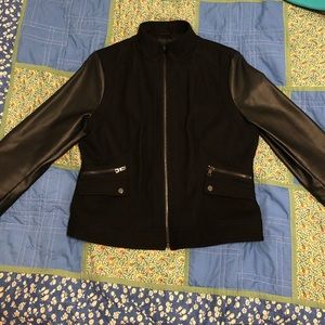 Wool and faux leather motorcycle style jacket
